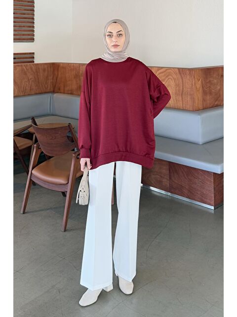 Lamelif Balon Kol Yaka Ve Etek Ucu Manşetli Bol Sweat Bordo - S000517841-19951