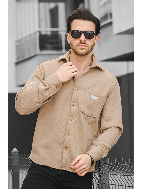 Oksit Yx 16809 Tek Cep Kapütone Desen Erkek Gömlek Ceket - S000144363-19928