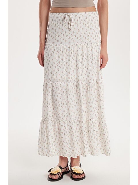 TUDORS Kadın Standart Fit Bağlamalı Baskılı Viskon Etek - S000521711-23173