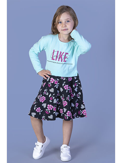 Toontoykids Kız Çocuk Lıke Baskılı Eteği Desenli Elbise - S000420072-20055