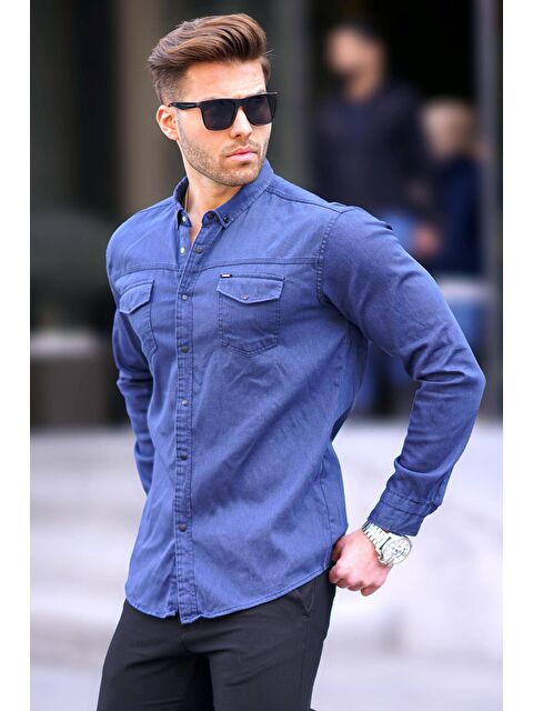Madmext Saks Rahat Kalıp Gabardin Erkek %100 Pamuk Gömlek 6810 - S000039735-23710