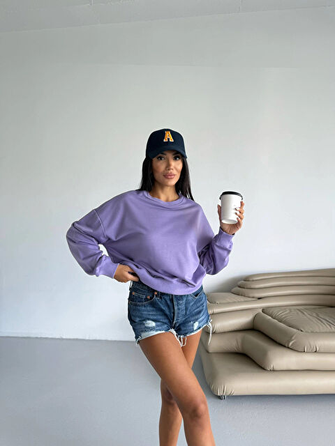 Hazelin Kadın Lila Bisiklet Yaka 2 İplik Sweatshirt HZL25W-FRY123391 - S000443042-17878