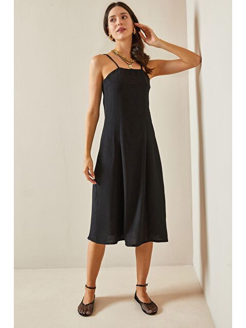 Xhan Siyah İnce Askılı Midi Elbise 5YXK6-48697-02 - S000229737-19351