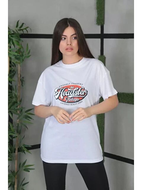 Jane's Unisex Baskılı Oversize T-Shirt - Beyaz