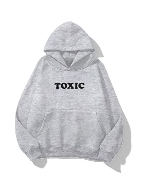 Trendseninle Unisex Toxic Baskılı Kapüşonlu Sweatshirt Hoodie Gri - S000443086-20600