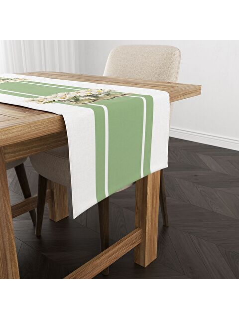 Evmila Bahar Temalı Papatya Desenli Kadife Kumaş Dijital Baskılı Runner - S000387741-23173