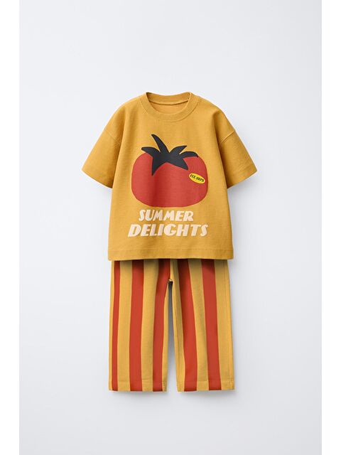 Magu Unisex Çocuk Pamuklu Hardal Domates Baskılı T-Shirt Takım - S000531762-37312