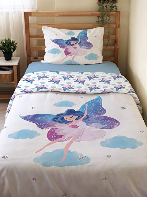 Evmila Çift Taraflı Melek Kız Desenli Çarşafsız Takım Tek Kişilik Nevresim Takımı 160x220 Cm - S000123288-23173