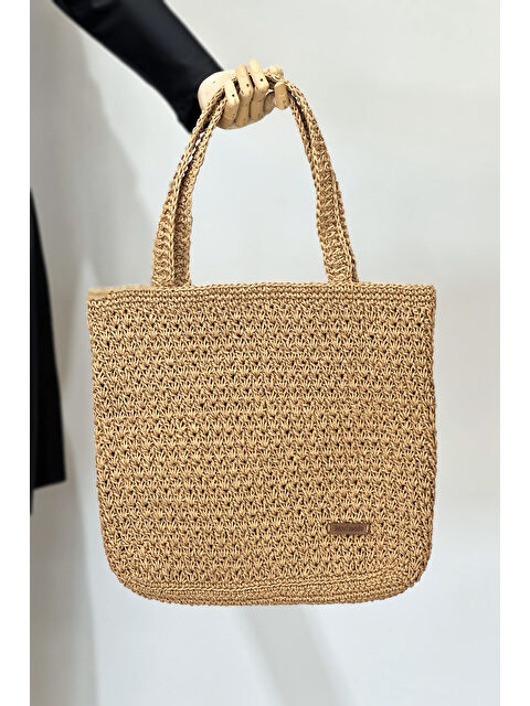 Remsa Mayo El Örgüsü Hasır Çanta Plaj Çantası 026 Camel02 - S000385016-4557