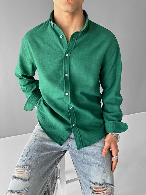 Abluka Online Erkek Oversize Basic Rahat Gömlek Yeşil - S000240385-18194