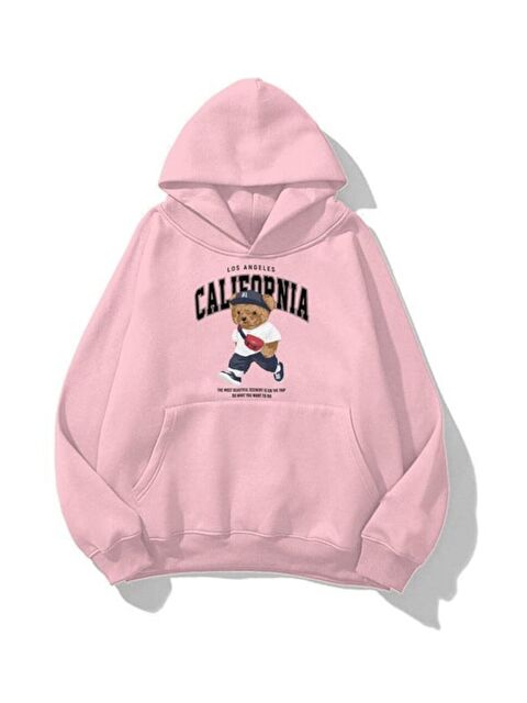 Trendseninle Unisex California Bear Baskılı Kapüşonlu Sweatshirt Hoodie Pembe - S000443088-20024