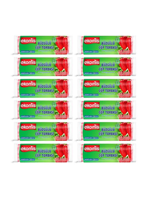 Ekomis Çilek Kokulu Büzgülü Çöp Torbası Orta Boy 10 lu (12 Paket) - S000392625-26865
