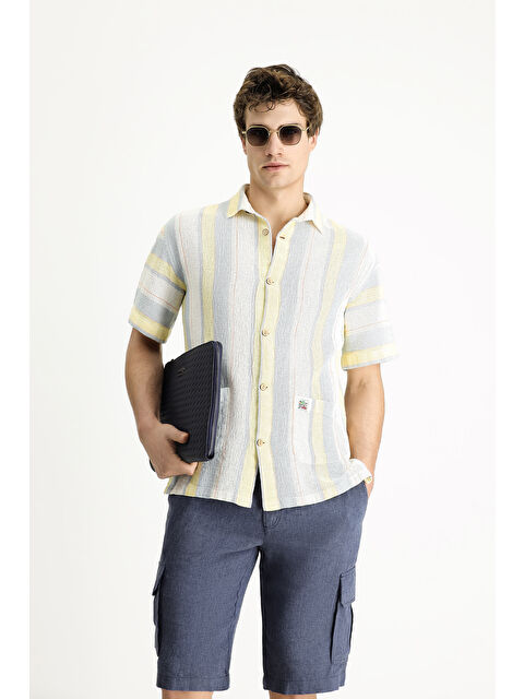 Kiğılı Kısa Kol Oversize Çizgili Pamuk %100 Pamuk Gömlek - S000408417-23173