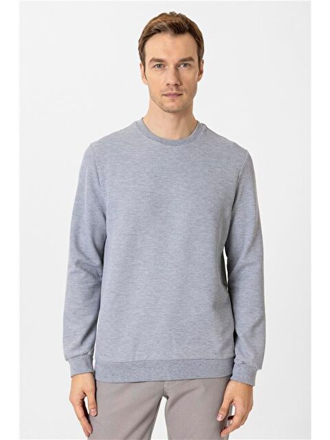 Süvari Gri Regular Armürlü Bisiklet Yaka Triko - S000460600-20600