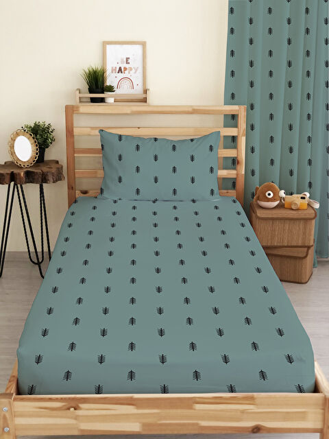 Evmila Çiçek Desenli Baskılı Tek Kişilik Ve Bebek Boy Lastikli Çarşaf Seti Mavi - S000291321-23173