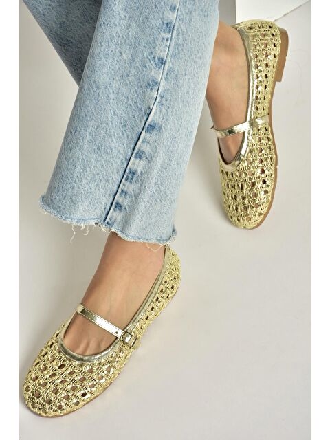 Fox Shoes Altın Kadın Babet Y267272709 - S000518155-20076