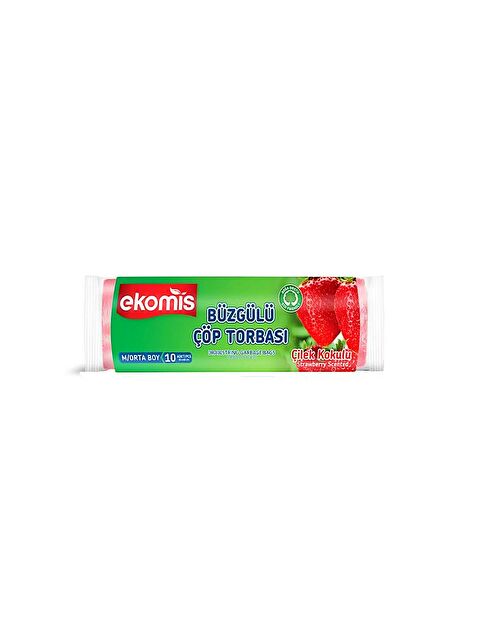Ekomis Çilek Kokulu Büzgülü Çöp Torbası Orta Boy 10 lu (1 Paket) - S000392631-26865