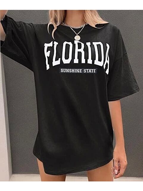 Jane's Bisiklet Yaka Baskılı T-shirt - Siyah