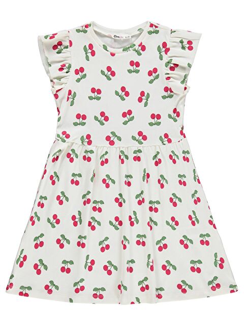 Civil Girls Kiraz Desenli 6-9 Yaş Elbise - Ekru