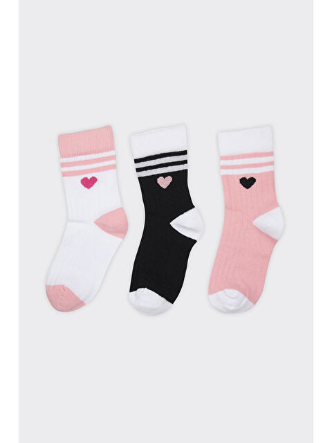 Panço Kız Çocuk Kalp Desenli Soket Çorap - S000509191-23173