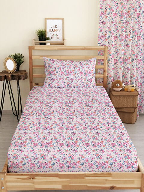 Evmila Çiçek Desenli Baskılı Tek Kişilik Ve Bebek Boy Lastikli Çarşaf Seti Pembe - S000291322-23173
