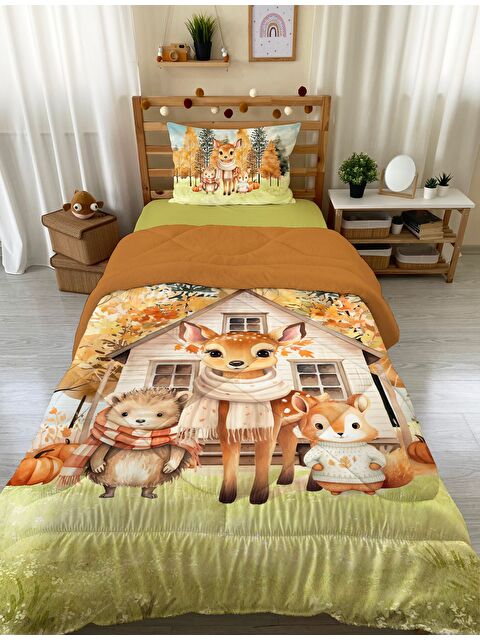 Evmila Sevimli Hayvanlar Desenli Tek Kişilik Pelüş Yorgan Uyku Seti  160x220 cm - S000330144-23173