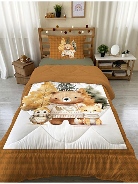 Evmila Sevimli Hayvanlar Desenli Tek Kişilik Pelüş Yorgan Uyku Seti  160x220 cm - S000330145-23173