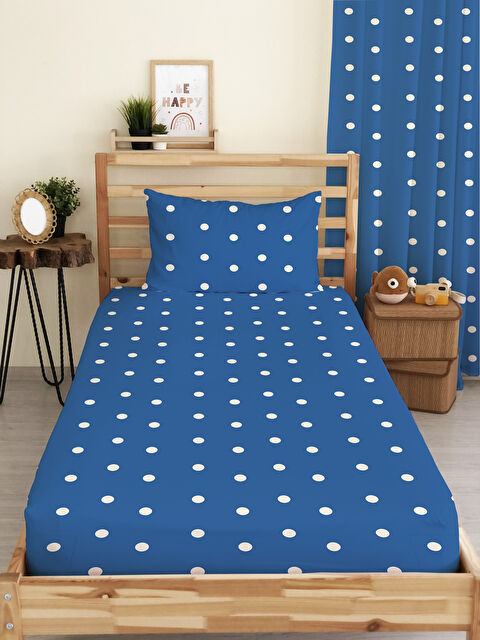 Evmila Puantiye Desenli Baskılı Tek Kişilik Ve Bebek Boy Lastikli Çarşaf Seti Mavi - S000291323-23173