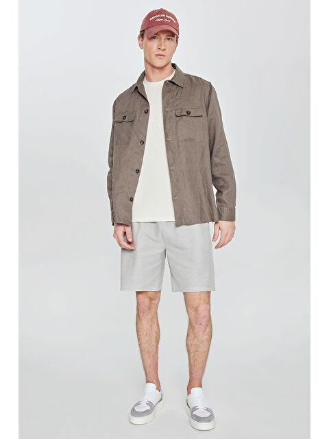 AC&Co / Altınyıldız Classics Erkek Haki Pamuklu Standart Fit Normal Kesim Beli Bağlamalı Yan Cepli Örme Şort