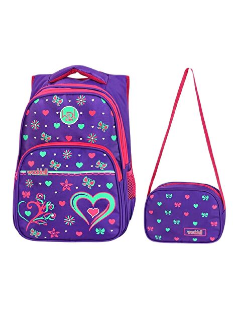 Waddell 3 Bölmeli İlkokul Çantası ve Beslenme Çantası Kalp Mor 3025 - S000392636-20042