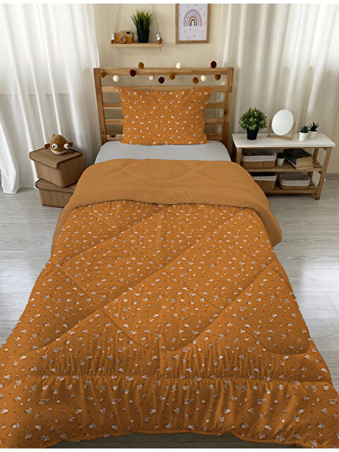 Evmila Minik Çiçekler Desenli Tek Kişilik Pelüş Yorgan Uyku Seti 160x220 cm - S000330146-23173