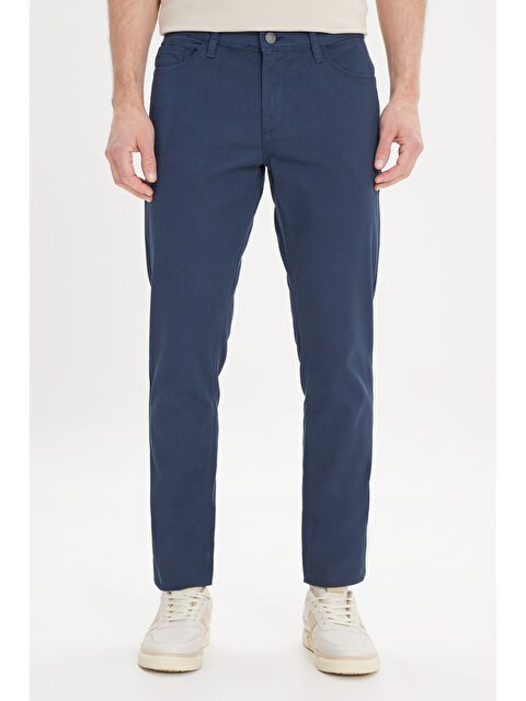 Altınyıldız Classics Erkek Lacivert Slim Fit Dar Kesim 5 Cep Armürlü Esnek Pantolon