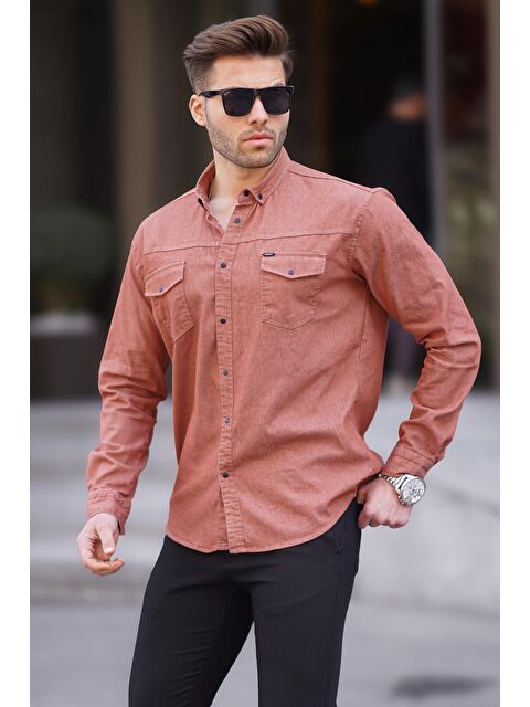 Madmext Kiremit Rahat Kalıp Gabardin Erkek %100 Pamuk Gömlek 6810 - S000039735-18657