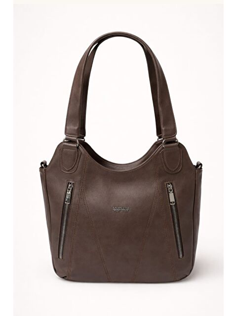 My Kids Wear Kadın Siyah Çift Fermuar Detaylı Geniş Hacimli Omuz Çantası 12651