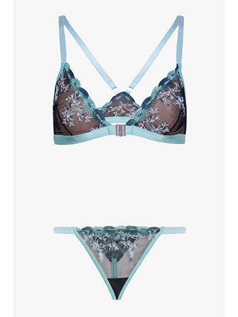 Koza İç Giyim Kadın Çiçekli Desenli Dolgusuz Brodeli Tüllü Sütyen Takım - S000312460-17234