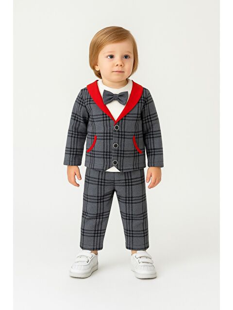 Chicsy Baby Ekose Bebek 3’lü Takım Pamuklu Erkek Bebek Takım