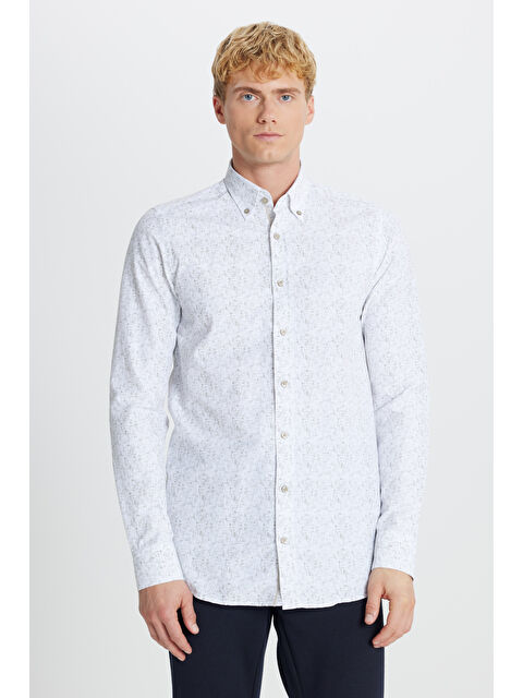 AC&Co / Altınyıldız Classics Erkek Beyaz-Haki Gömlek - S000512468-37229