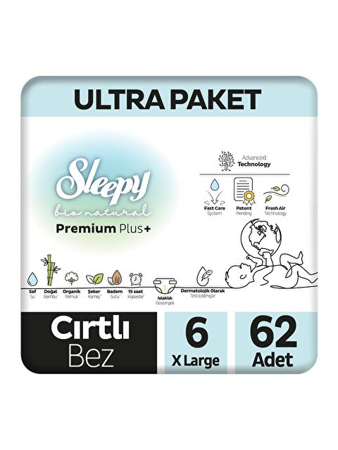 Sleepy Bio Natural Premium Plus Ultra Paket Bebek Bezi 6 Numara Xlarge 62 Adet - S000527192-10231