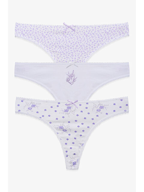 Koza İç Giyim Kadın 3'lü Pamuklu Desenli Tanga - S000250620-37382