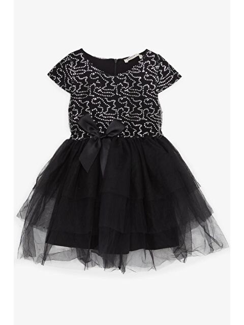 Breeze Kız Çocuk Elbise Fiyonklu Pullu Tüllü Siyah (5 Yaş) - S000033410-19351