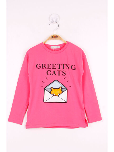 Toontoykids Kız Çocuk Kedi Baskılı T-Shirt