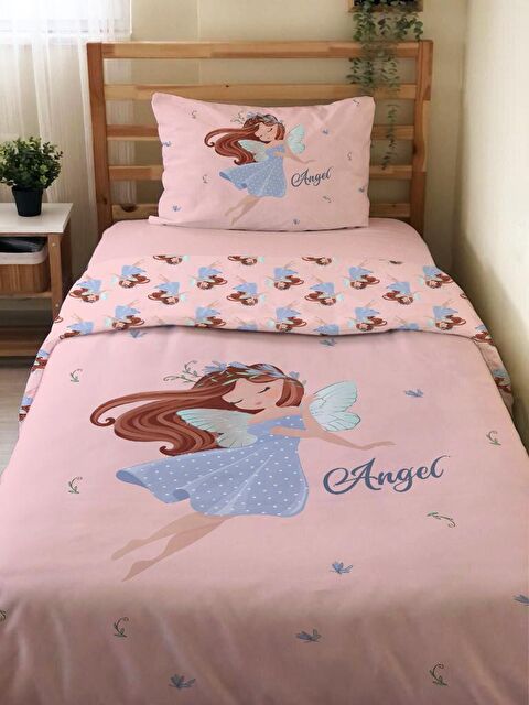Evmila Çift Taraflı Melek Kız Desenli Çarşafsız Takım Tek Kişilik Nevresim Takımı 160x220 Cm - S000123290-23173