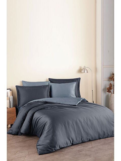 Varol Pamuk Saten (Family Size) Nevresim Takımı Antrasit-İndigo - S000383158-23093