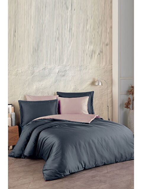 Varol Pamuk Saten (Family Size) Nevresim Takımı Antrasit-Pudra - S000383159-7152