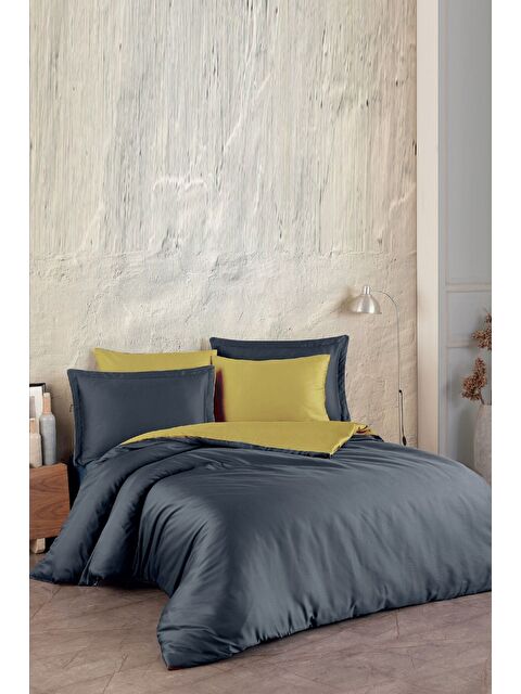 Varol Pamuk Saten (Family Size) Nevresim Takımı Antrasit-Sarı - S000383161-29666