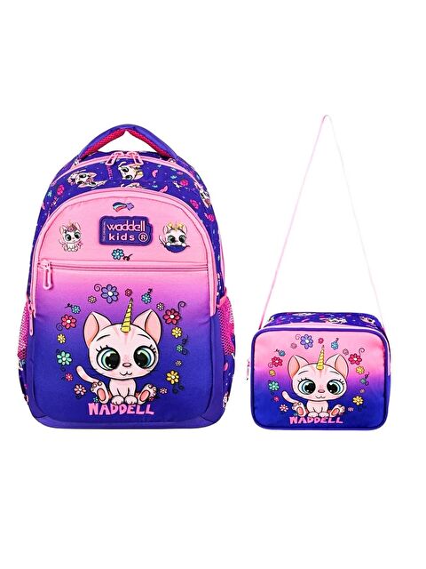 Waddell 3 Bölmeli İlkokul Çantası ve Beslenme Çantası Kedi Pembe-Mor 24304 - S000392645-20024