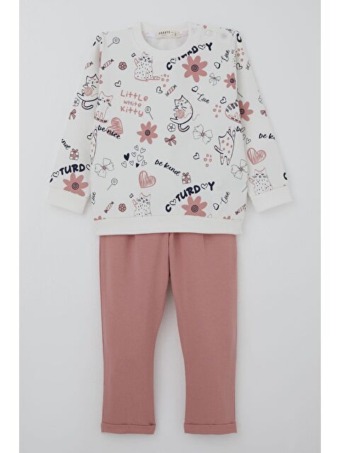 Breeze Kız Çocuk Eşofman Takımı Pati Masalı Temalı Pantolonu Fiyonk Detaylı Beyaz (1-4 Yaş) - S000491450-20063