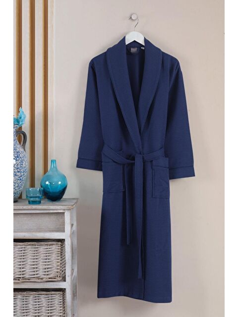 Varol Dama Serisi Şal Yaka Pike Bornoz Sabahlık Lacivert - S000383167-21164