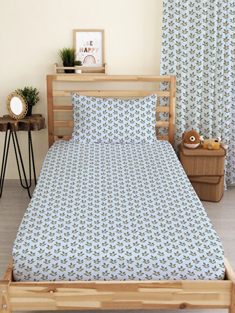 Evmila Çiçek Desenli Baskılı Tek Kişilik Ve Bebek Boy Lastikli Çarşaf Seti Mavi - S000291326-23173