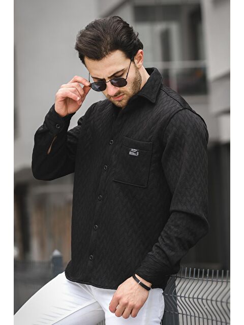 Oksit Yx 16809 Tek Cep Kapütone Desen Erkek Gömlek Ceket - S000144363-19351